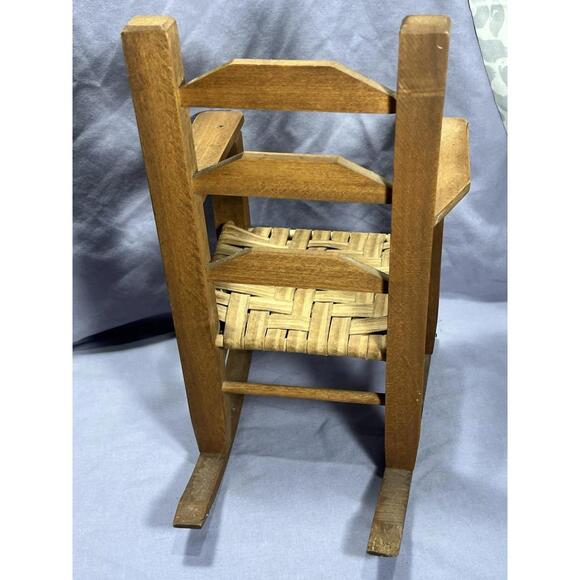 Wood Rocking Chair Doll Furniture 12" Woven Seat Ladder Back 17" Wooden Rocker - Picture 5 of 9